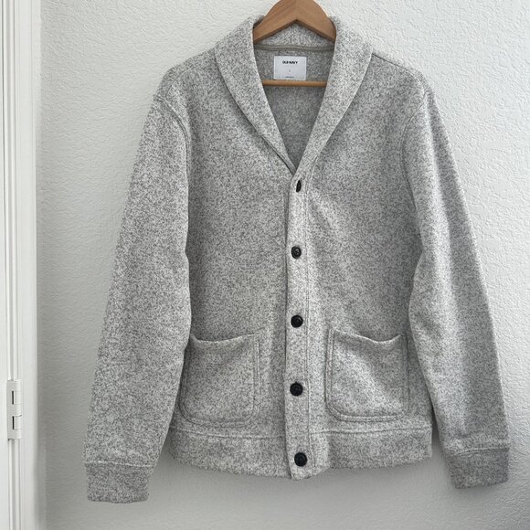 Old Navy Shawl Cardigan Sweater Mens L Gray Button Front Pockets Grandpacore - Picture 1 of 10
